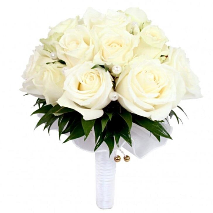 Cream Roses with Pearls Wedding Bouquet