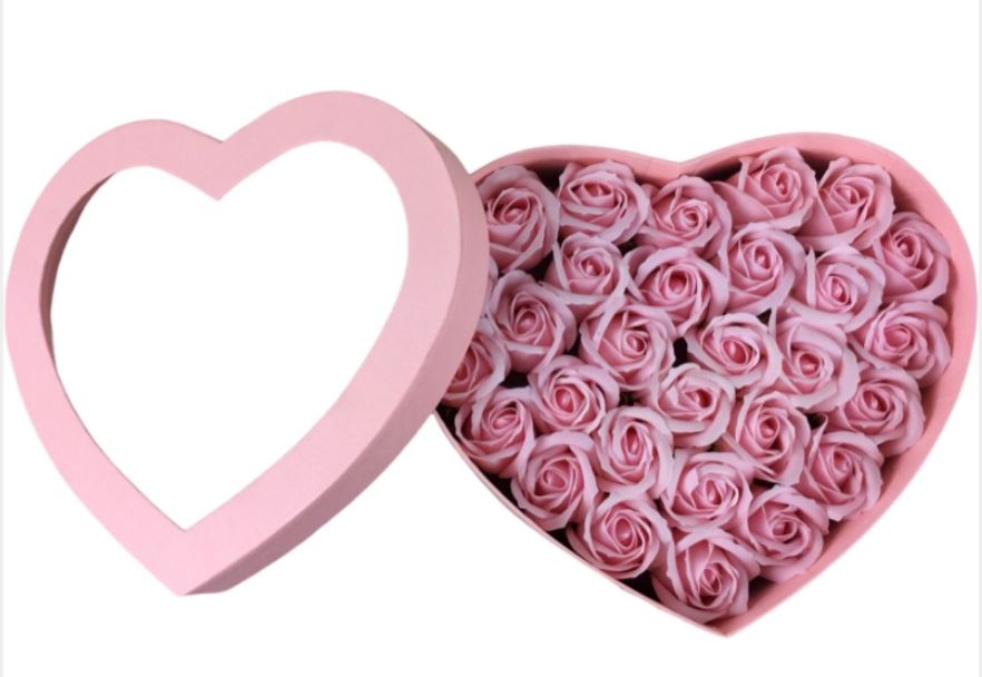 Heart Shaped Box with Pink Scented Artificial Roses