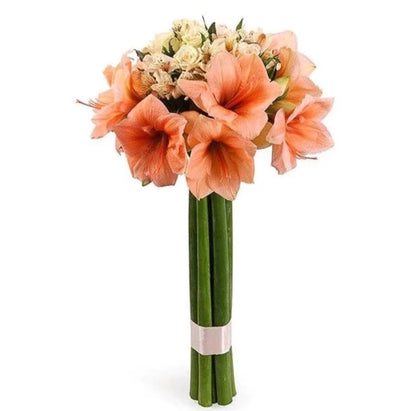 Peach Amaryllis and Cream Roses Bouquet