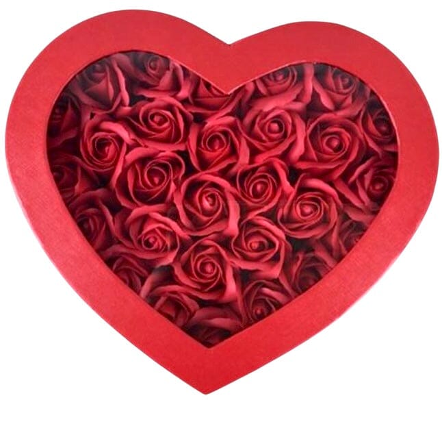 Red Heart Shaped Box with Red Scented Artificial Roses