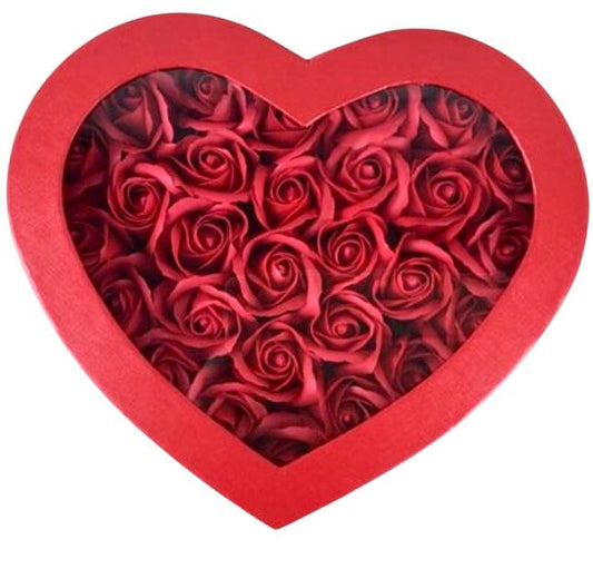 Red Heart Shaped Box with Red Scented Artificial Roses