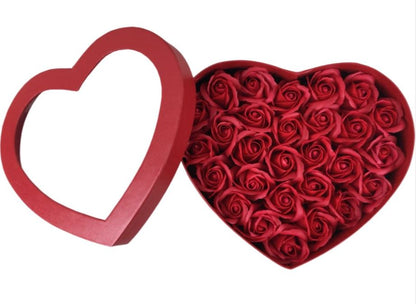 Red Heart Shaped Box with Red Scented Artificial Roses