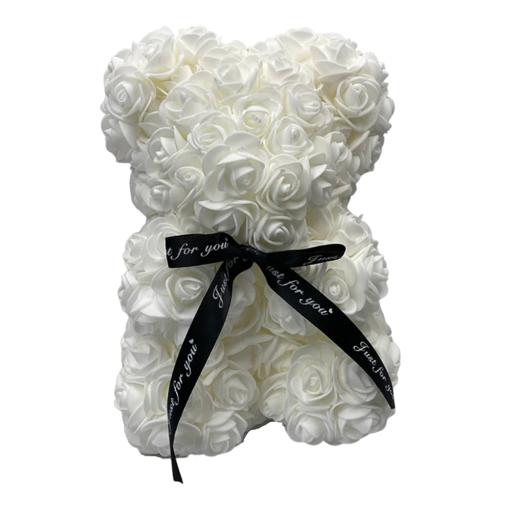 Small White Rose Flower Bear