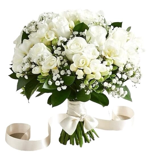 White Roses with Freesias Wedding Bouquet