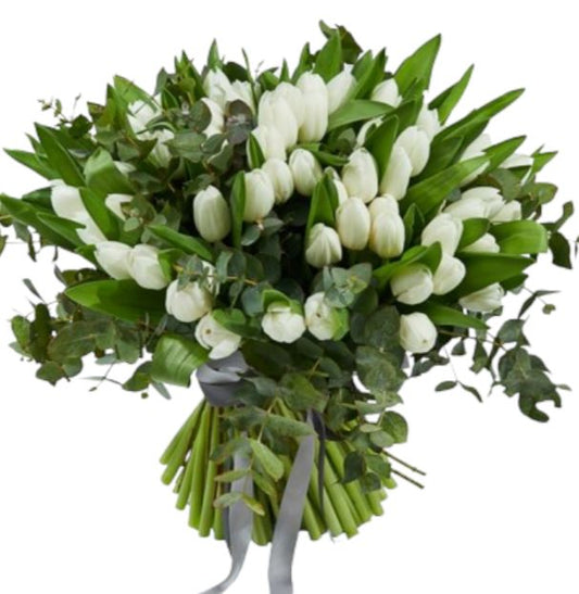 White Tulips with Eucalytus Bouquet