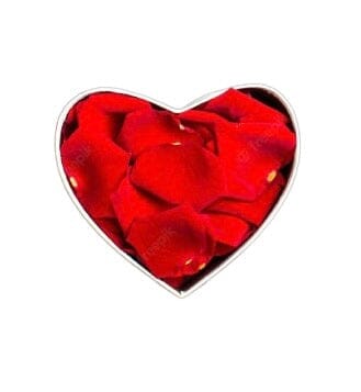 Loose Red Roses Petals Heart Box