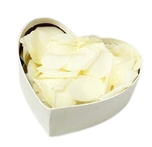 Loose White Roses Petals Heart Box