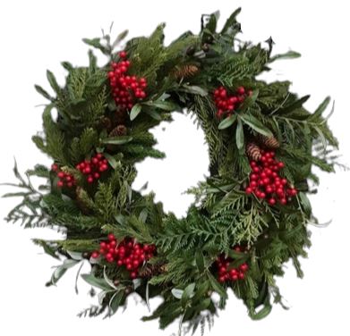 Red Berry and Conifer Door Wreath