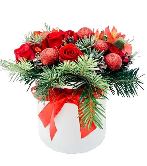 Red Roses and Red Baubles Christmas Box