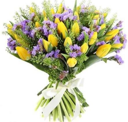 Tulips with Purple Limonium Bouquet